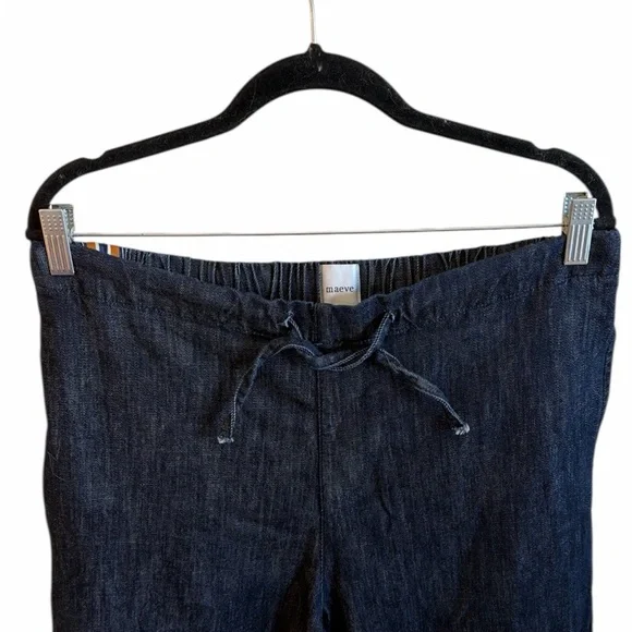 Maeve Anthropologie Wide Leg Pants Size Medium Dark Wash Pull On Striped - Picture 4 of 14